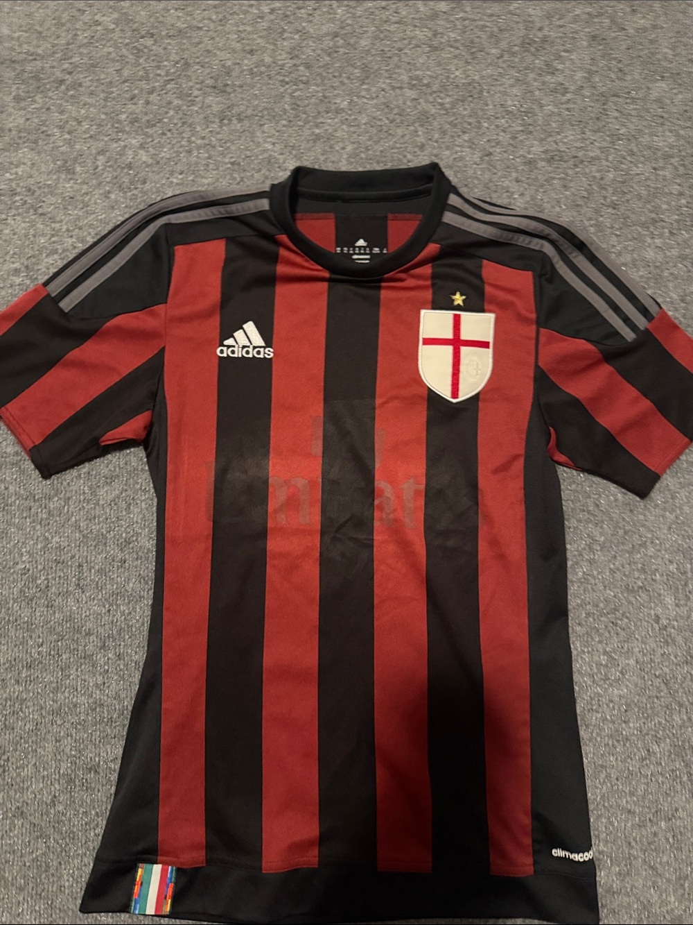 adidas Black & Red Striped Soccer Jersey with Crest, ac Milan